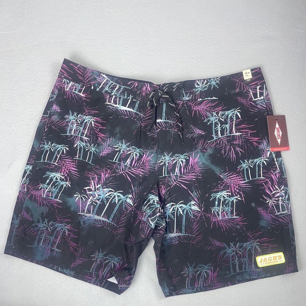 JACKS Surfboards Men's Palm Tree Print Swim Trunks Shorts Board Shorts‎ Size 38